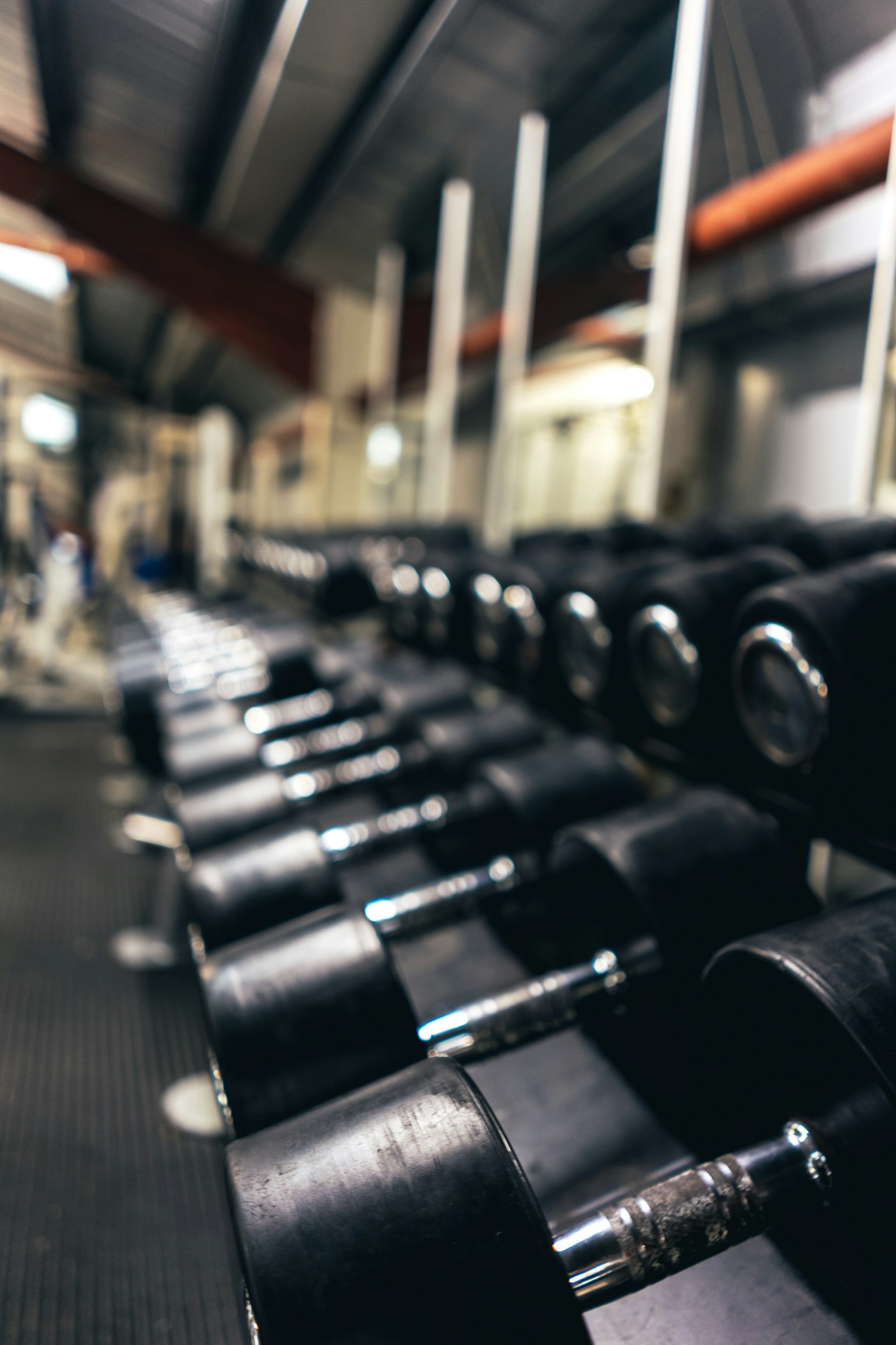 Dumbbells in a gym